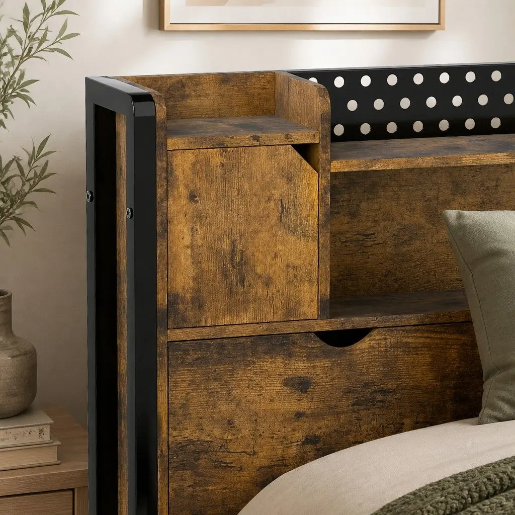 Single Bed Frame with Storage Headboard