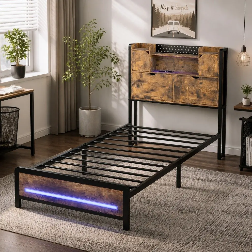 Single Bed Frame with Storage Headboard