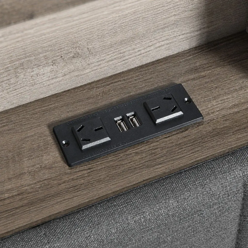 Queen Bed Frame with Storage Headboard RGB LED Charging Station Linen