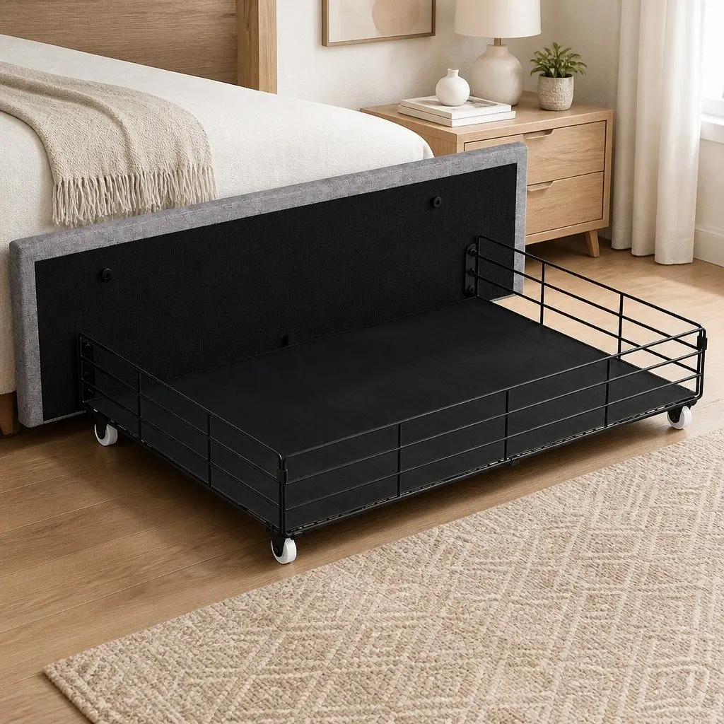 King Bed Frame Storage Drawers LED USB Charging Ports Headboard Linen Grey