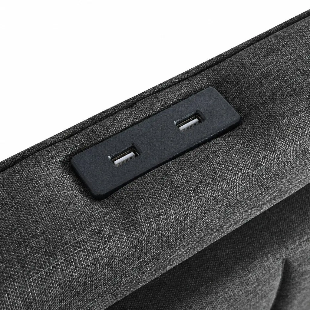 King Bed Frame Storage Drawers LED USB Charging Ports Headboard Linen Grey