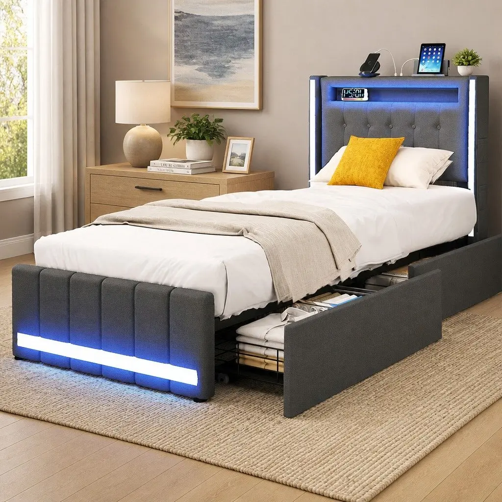 Single Bed Frame with Storage Drawers
