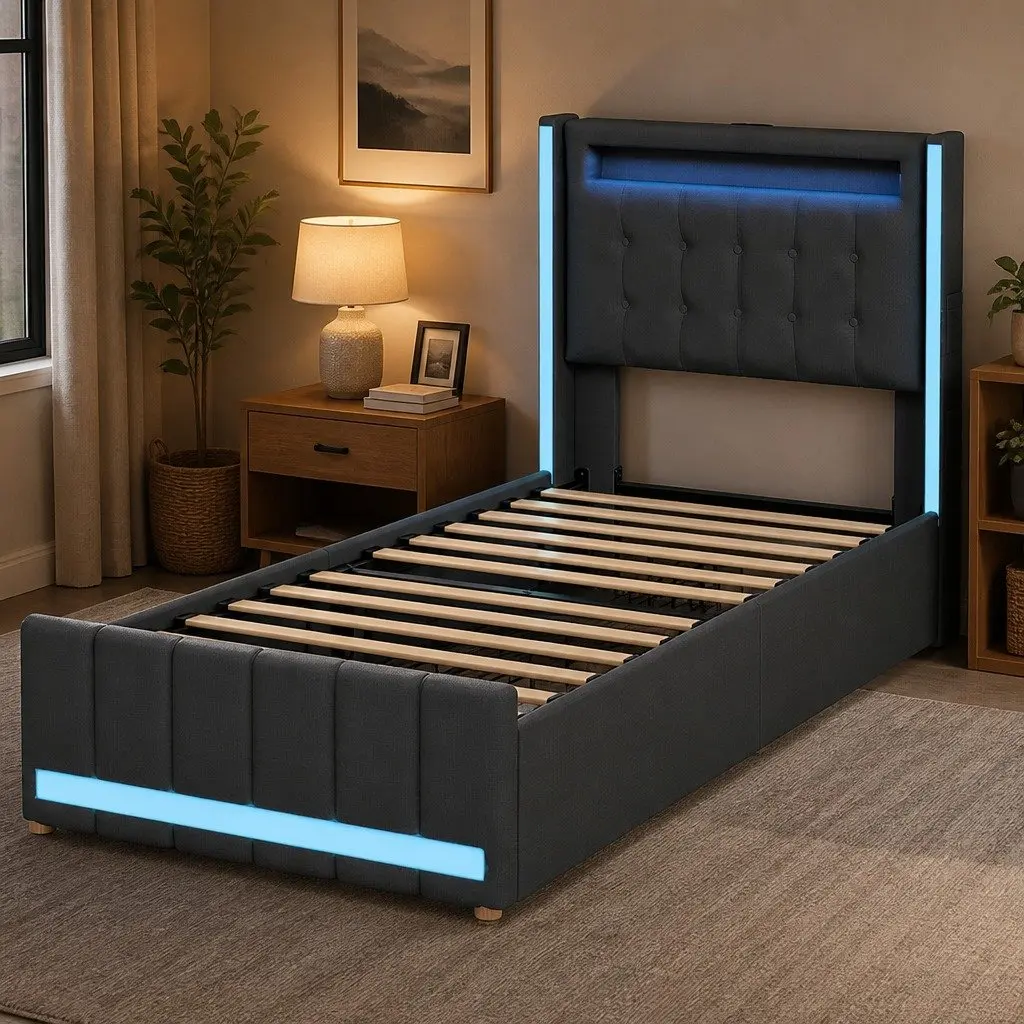 Single Bed Frame with Storage Drawers