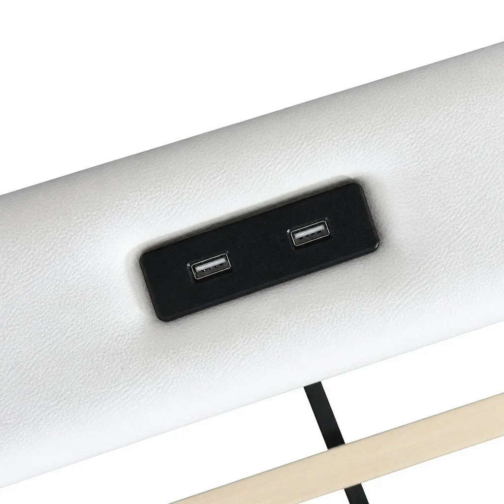 Double Bed Frame Adjustable Headboard USB Charging LED Light Storage Drawers