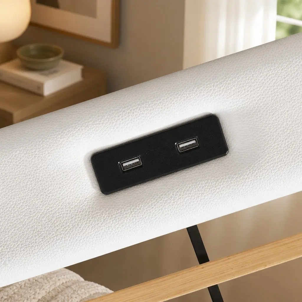King Bed Frame with Adjustable Leather Headboard RGB LED Lights USB Charging 2