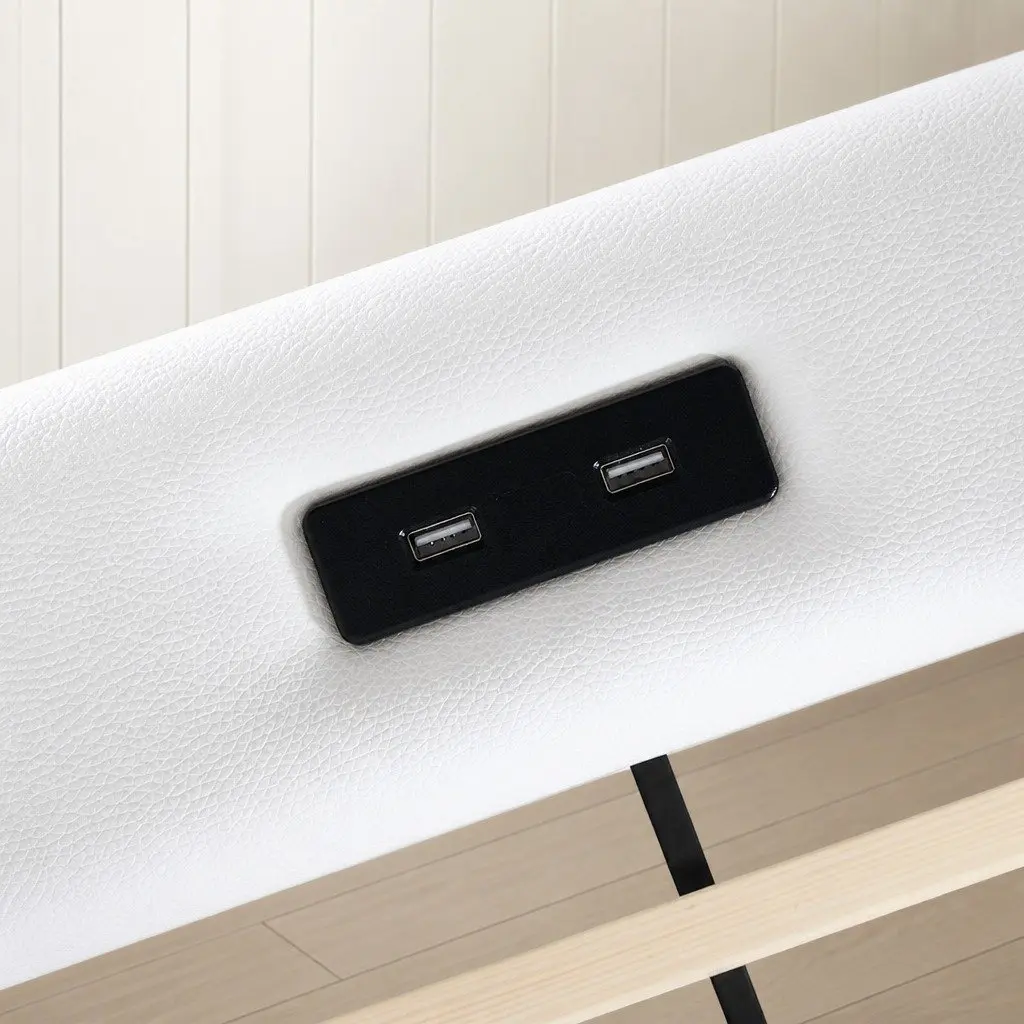 Queen Bed Frame Adjustable Headboard USB Charging LED Light Storage Drawers