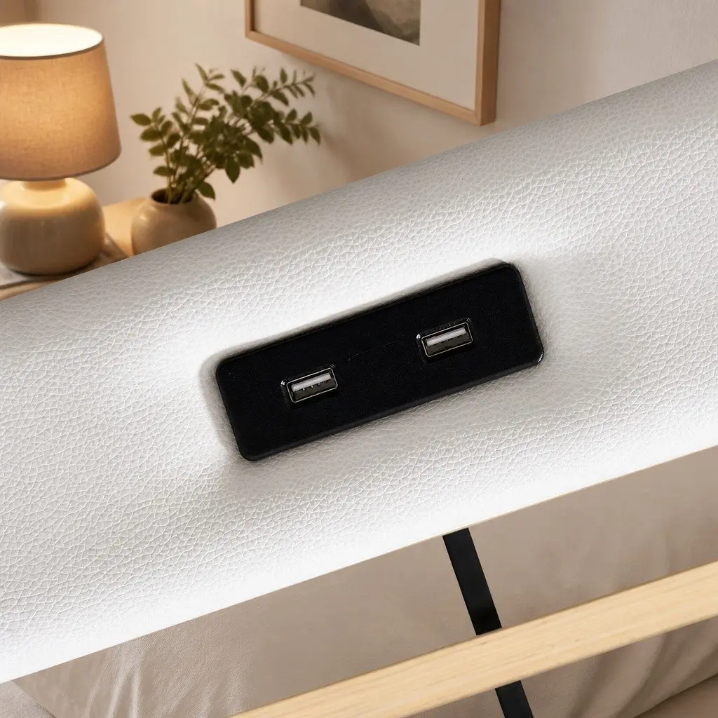 Single Bed Frame with PU Leather Headboard RGB LED Lights USB Charging 2 Drawers