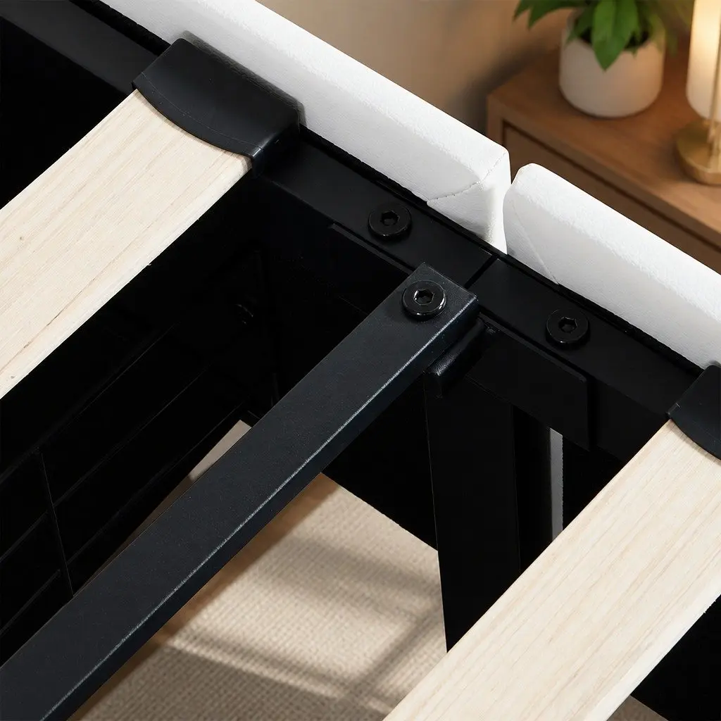 Single Bed Frame with PU Leather Headboard RGB LED Lights USB Charging 2 Drawers