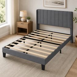 Dimensions of Double Bed Frame with Grey Upholstery