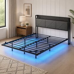 Floating Bed Frame: 205cm x 135cm with LED Features