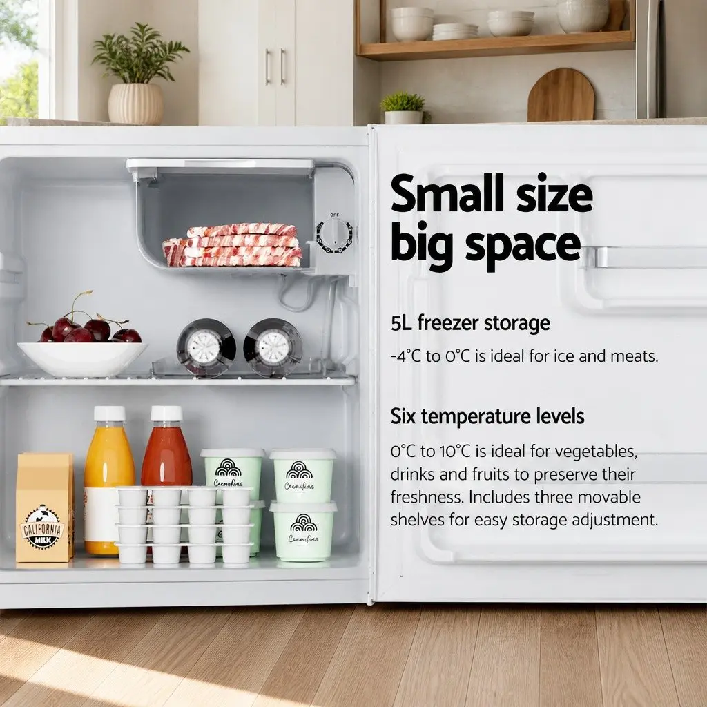 48L Bar Fridge Compact Mini Refrigerator for Office Apartment Caravan White