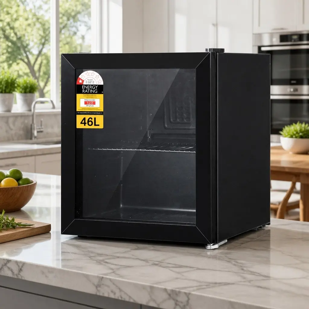 46L Compact Black Portable Mini Fridge Beverage Cooler with Glass Door and Adjustable Shelves for Home or Office Use