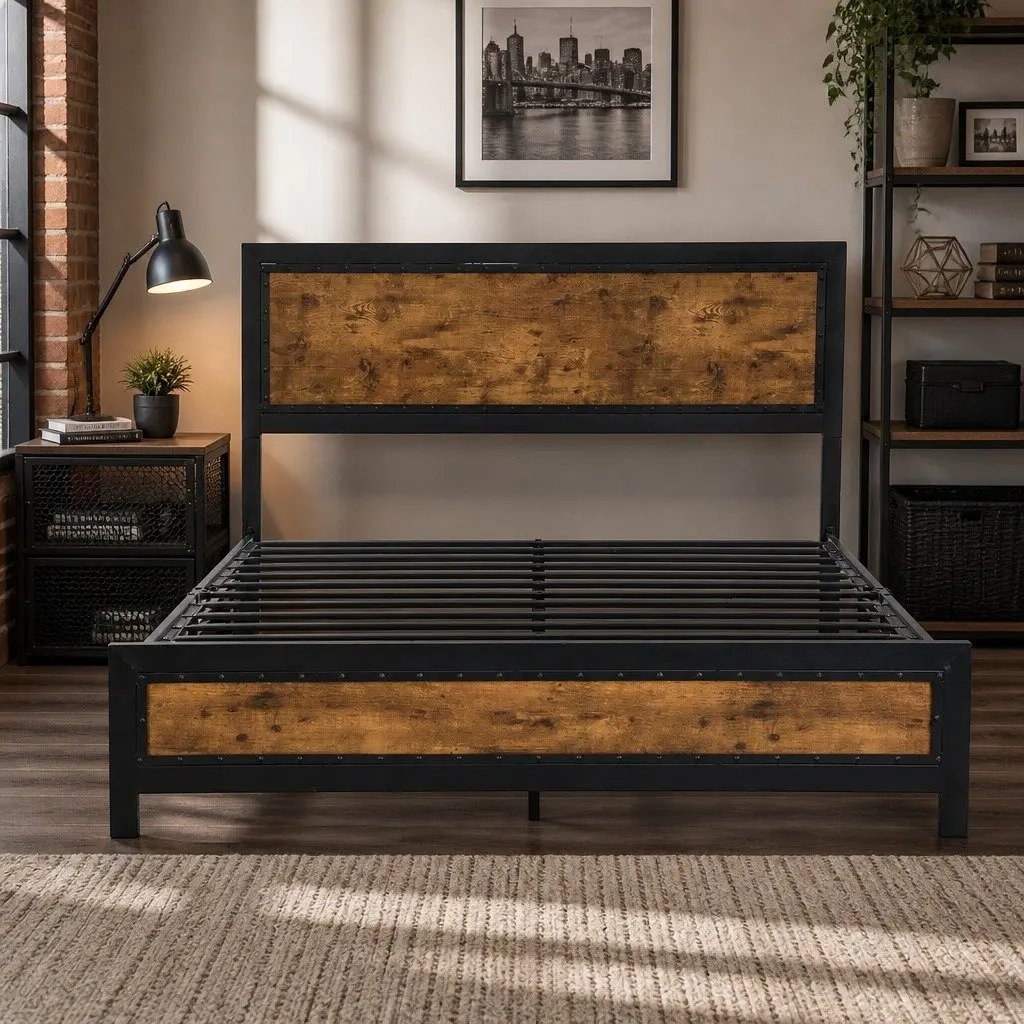 Double Metal Bed Frame with Storage Drawers