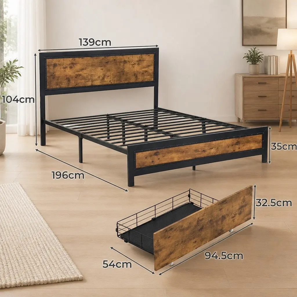 Double Metal Bed Frame with Storage Drawers