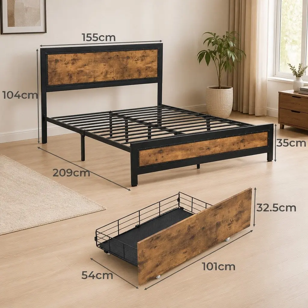 Queen Metal Bed Frame with Drawers