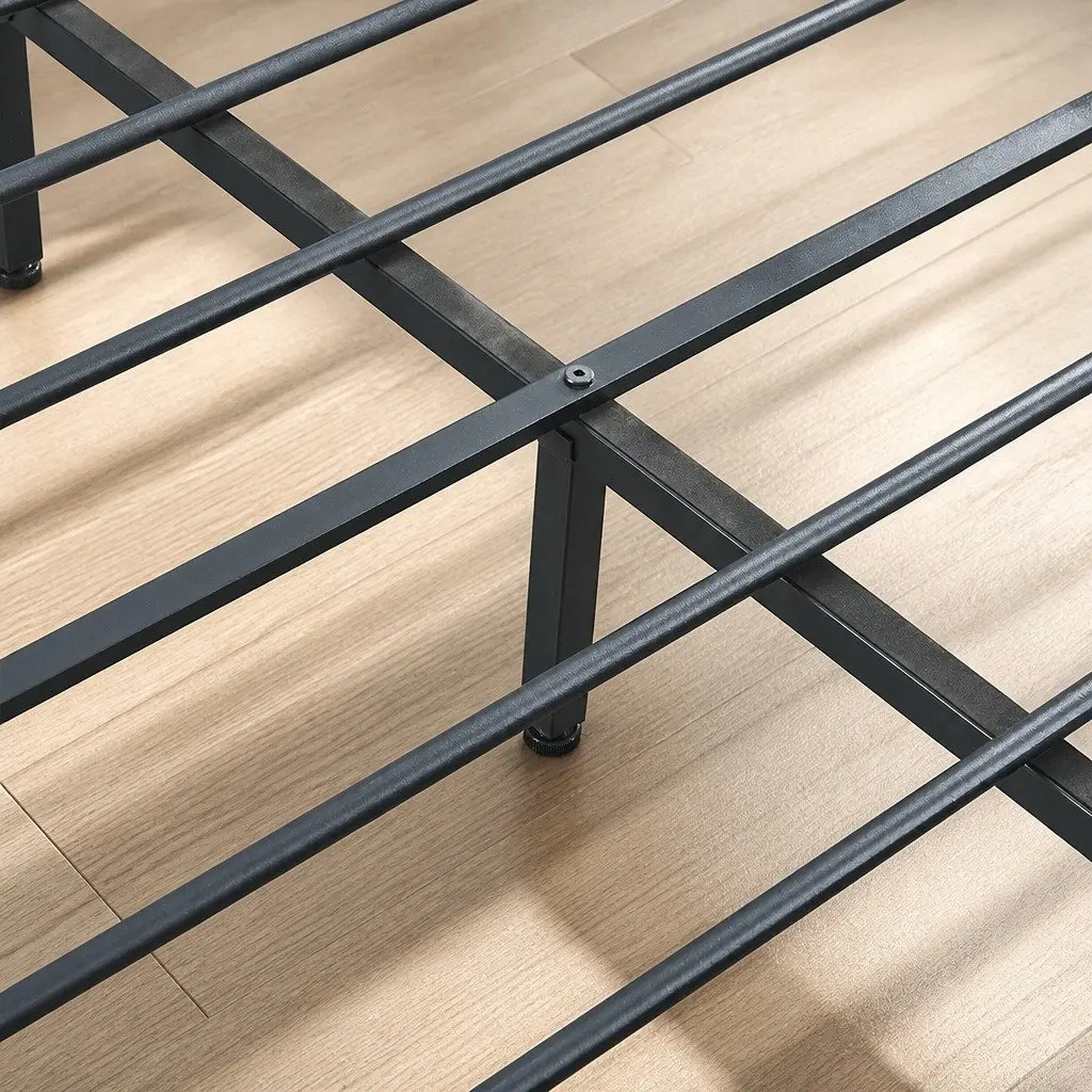 Queen Bed Frame Industrial Design Steel Platform with 4 Under-Bed Storage
