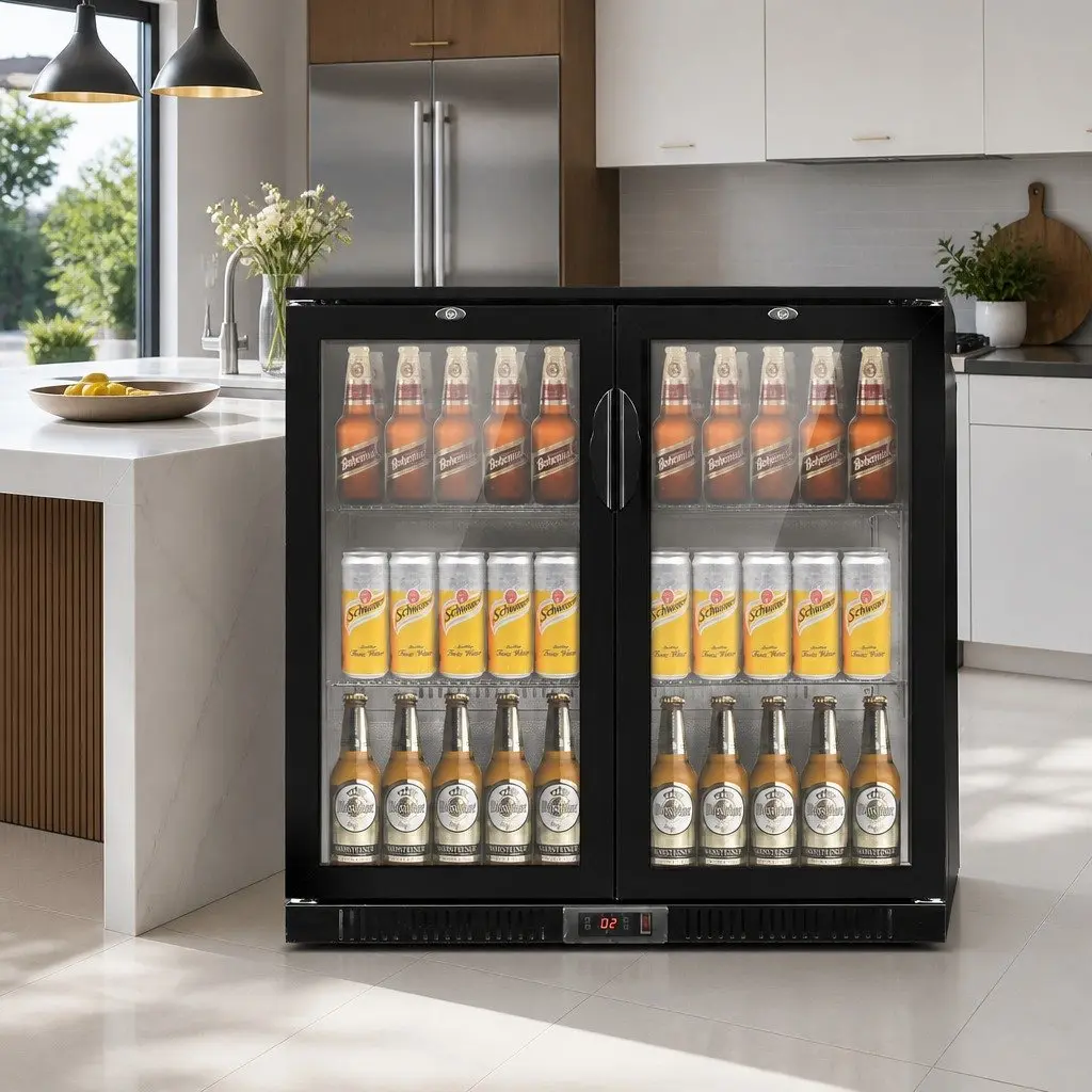 Bar Fridge Commercial Use 198L Dual Glass Door Black