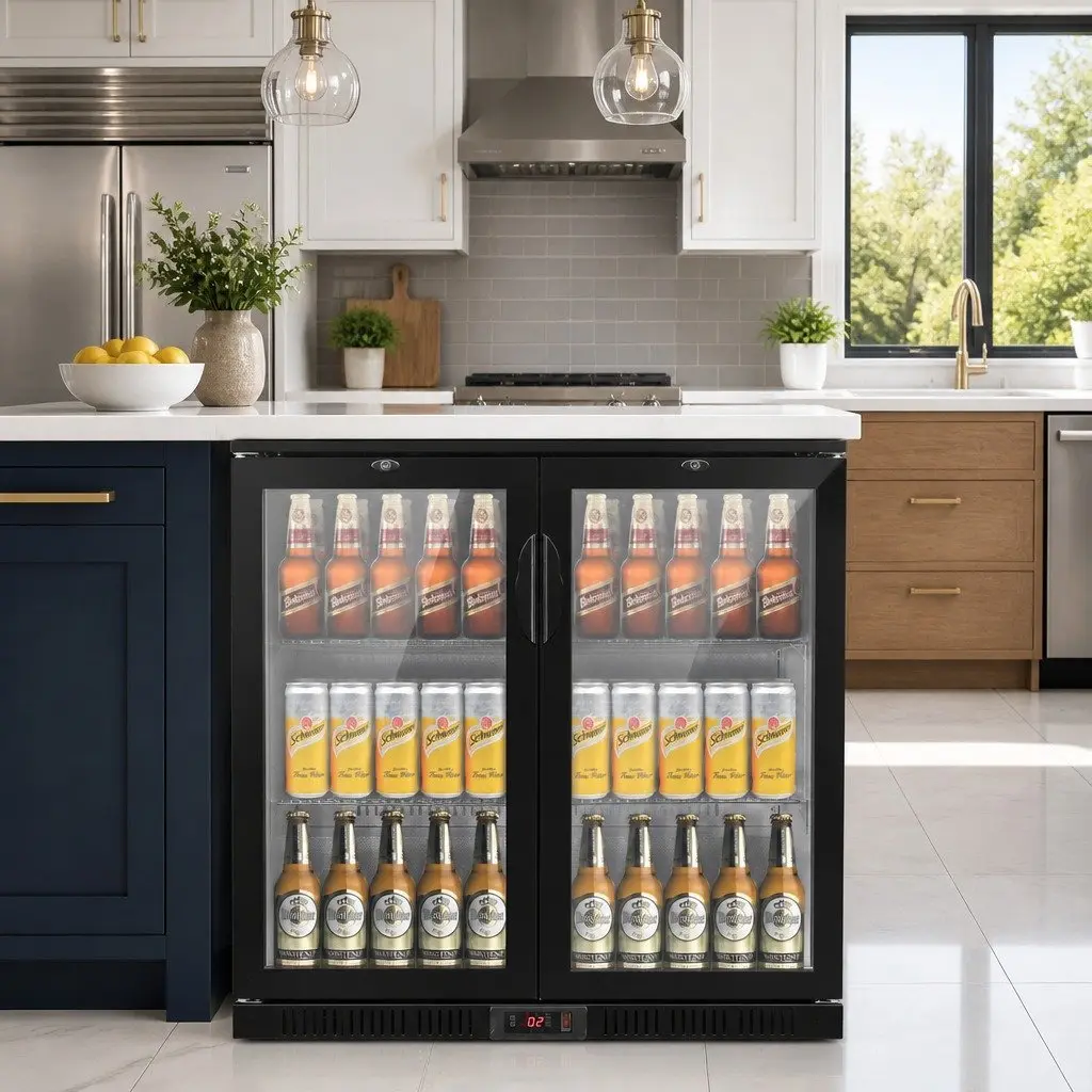 Bar Fridge Commercial Use 198L Dual Glass Door Black