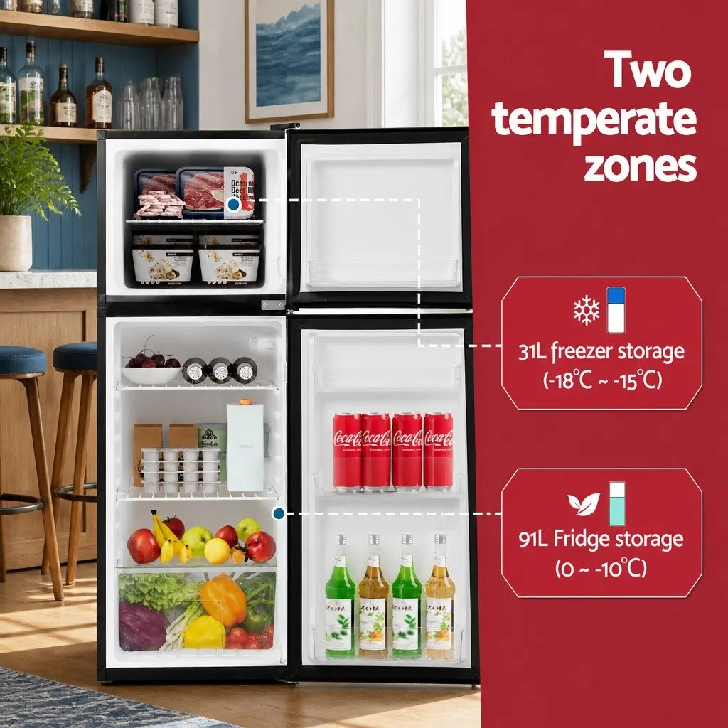 Mini Fridge Freezer for Bar Office Garage 122L Two Door Compact Black