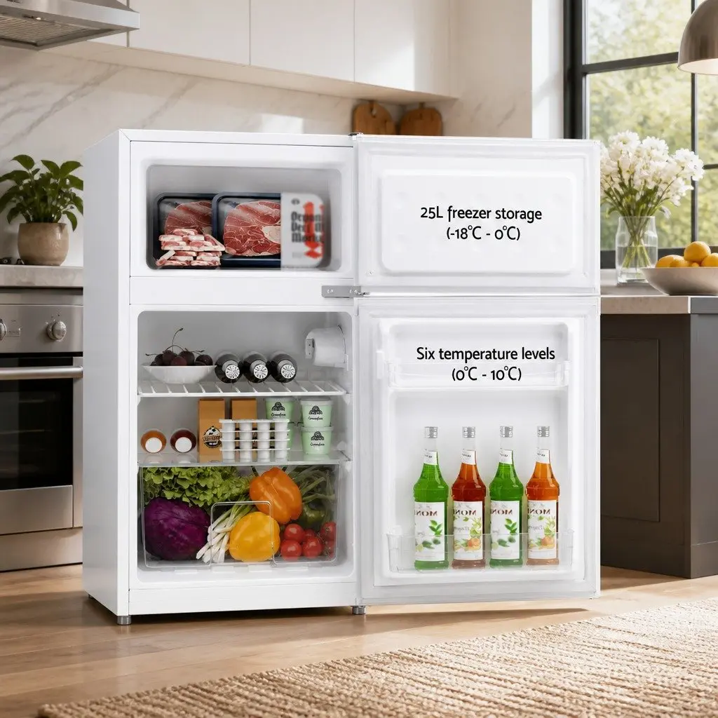 Bar Fridge for Home Office Commercial Spaces 85L White Mini Freezer Dual Temperature Zone