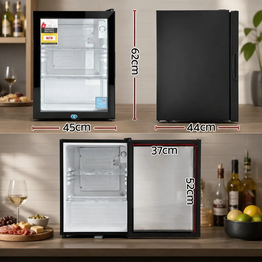 56L Bar Fridge Glass Door Countertop Cooler Mini Beverage Chiller Display Black
