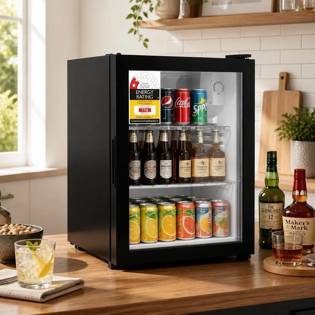 56L Bar Fridge Glass Door Countertop Cooler Mini Beverage Chiller Display Black