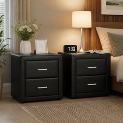 Specifications of Black PVC Leather Bedside Table with Drawers