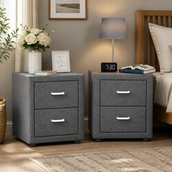 Detailed Specifications for Grey Linen Bedside Table