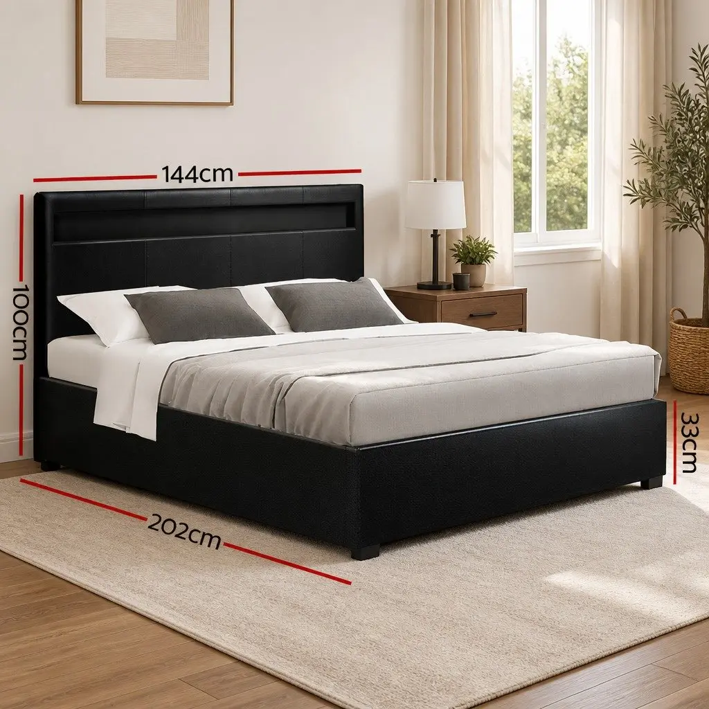 Double Bed Frame with Gas Lift and LED