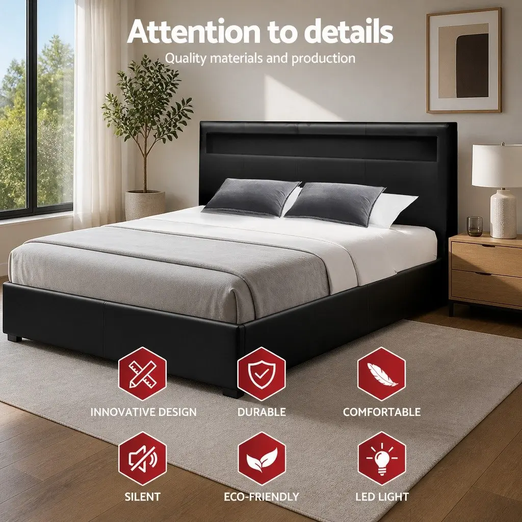 Double Bed Frame with Gas Lift and LED