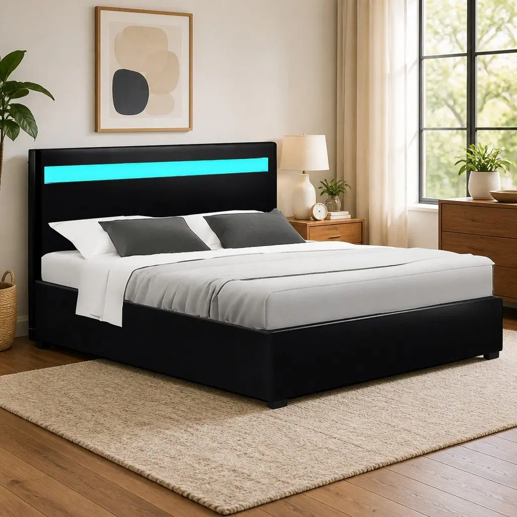 Double Bed Frame with Gas Lift and LED