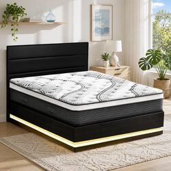 Queen Bed Frame with LED Lighting & 32cm Mattress Specs