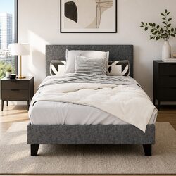 King Single Bed Frame Specifications: Grey Upholstered Design
