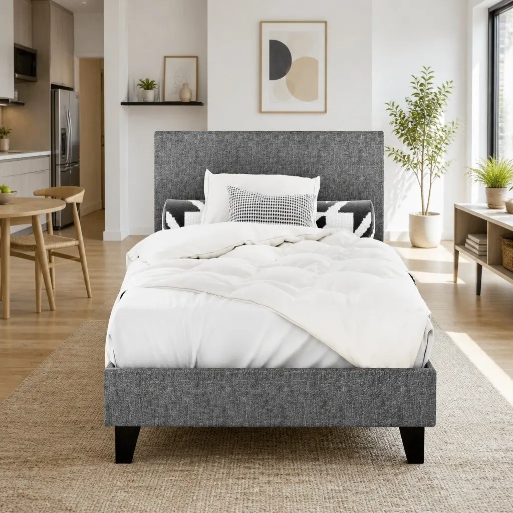 Grey Upholstered Single Bed Frame