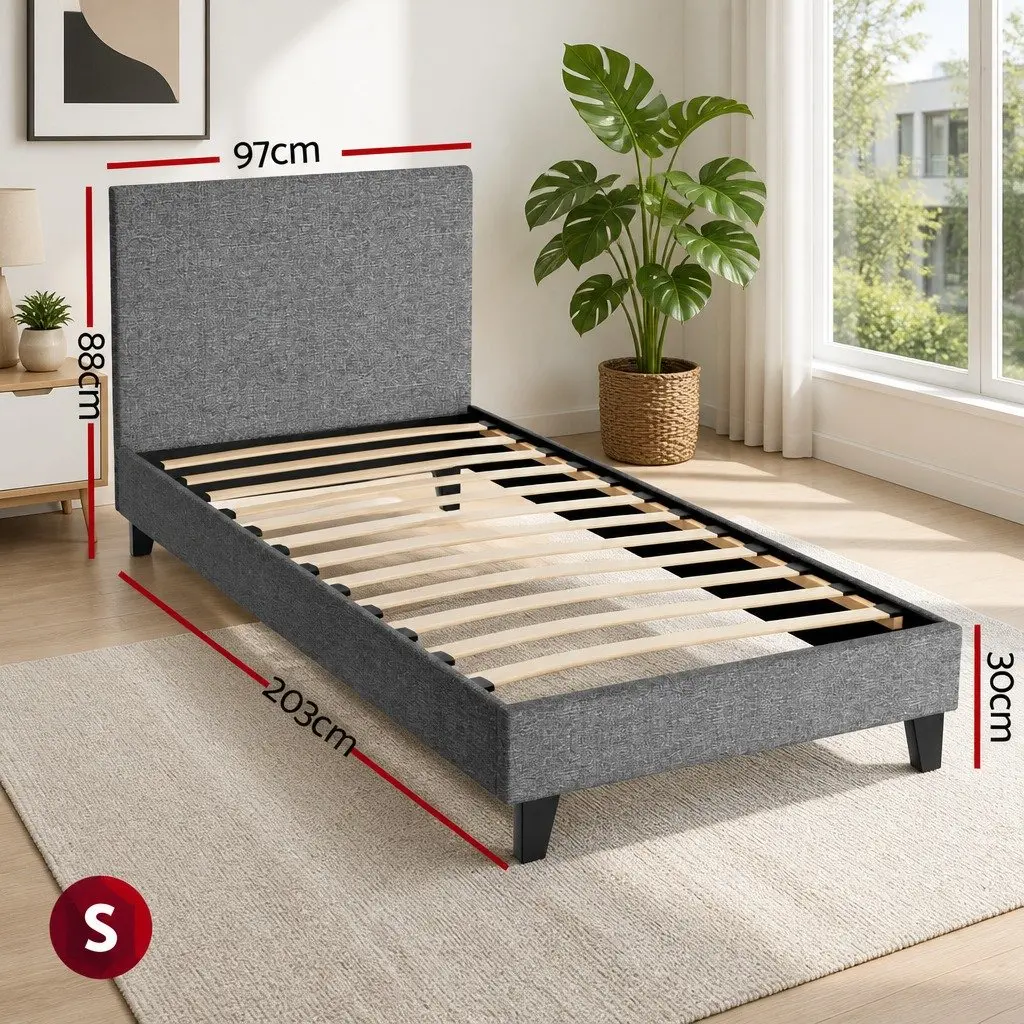 Grey Upholstered Single Bed Frame