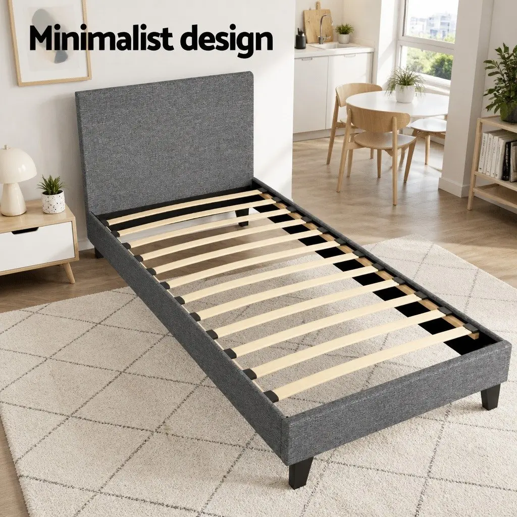 Grey Upholstered Single Bed Frame