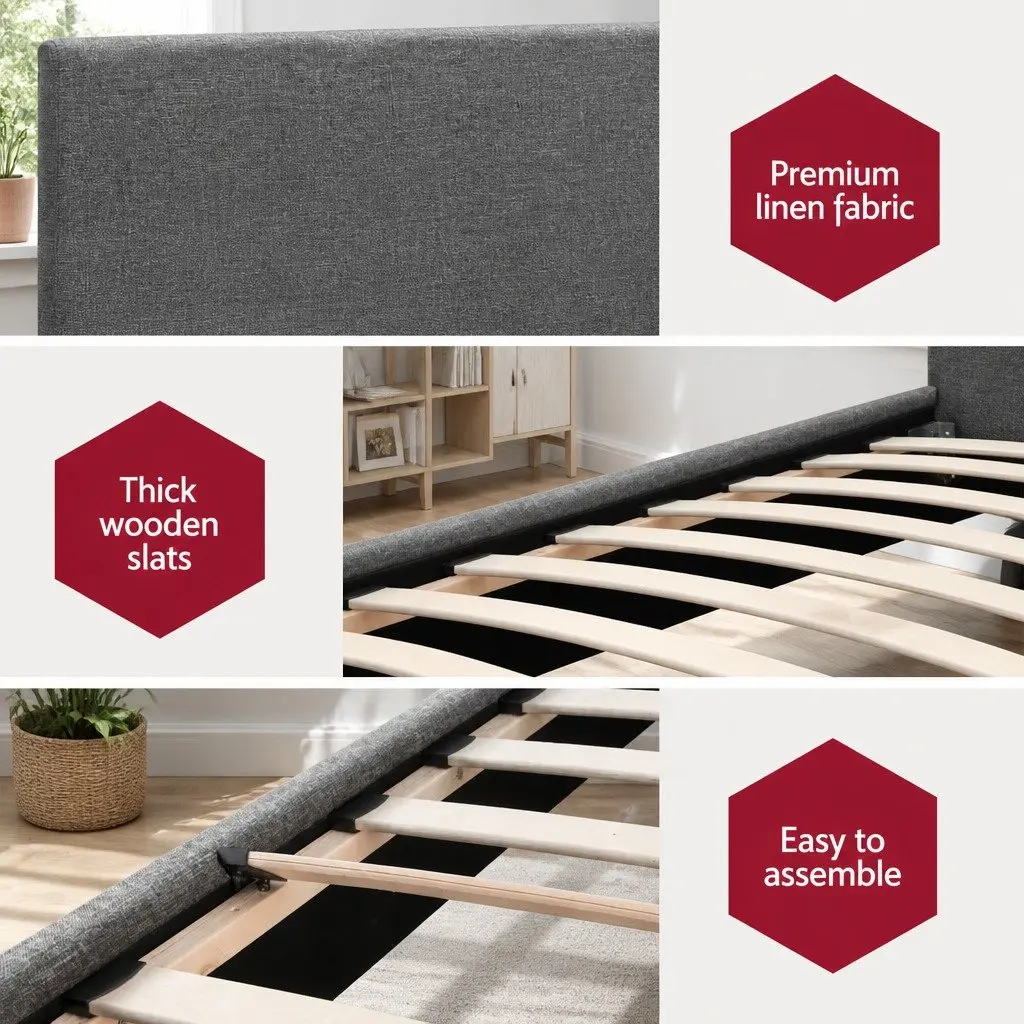 Grey Upholstered Single Bed Frame