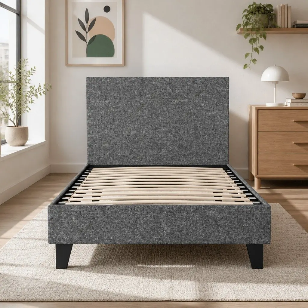 Grey Upholstered Single Bed Frame