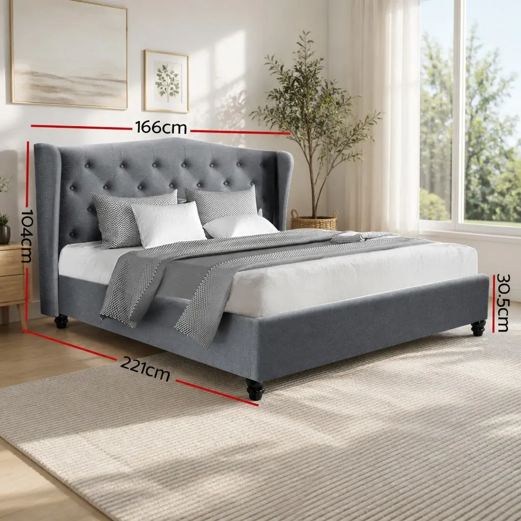Queen Bed Frame with Wing Headboard