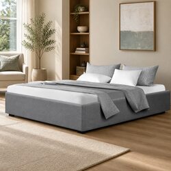 King Size Gas Lift Storage Bed Frame Grey Upholstered Platform Base