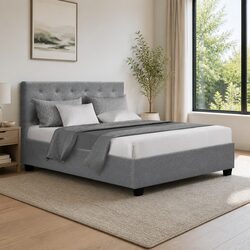 Gas Lift Double Bed Frame Grey Upholstered with Dimensions