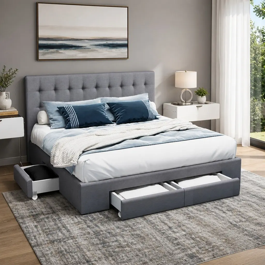 King Size Bed Frame with 4 Drawers