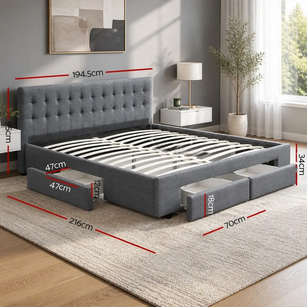 King Size Bed Frame with 4 Drawers