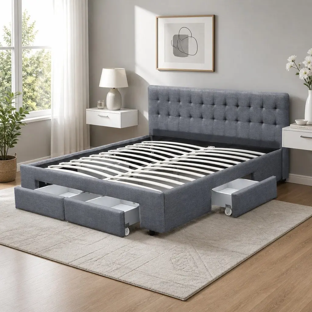 King Size Bed Frame with 4 Drawers