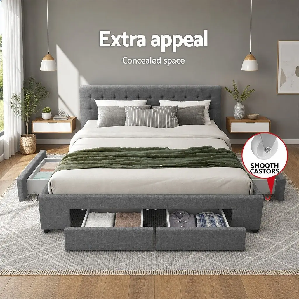 King Size Bed Frame with 4 Drawers