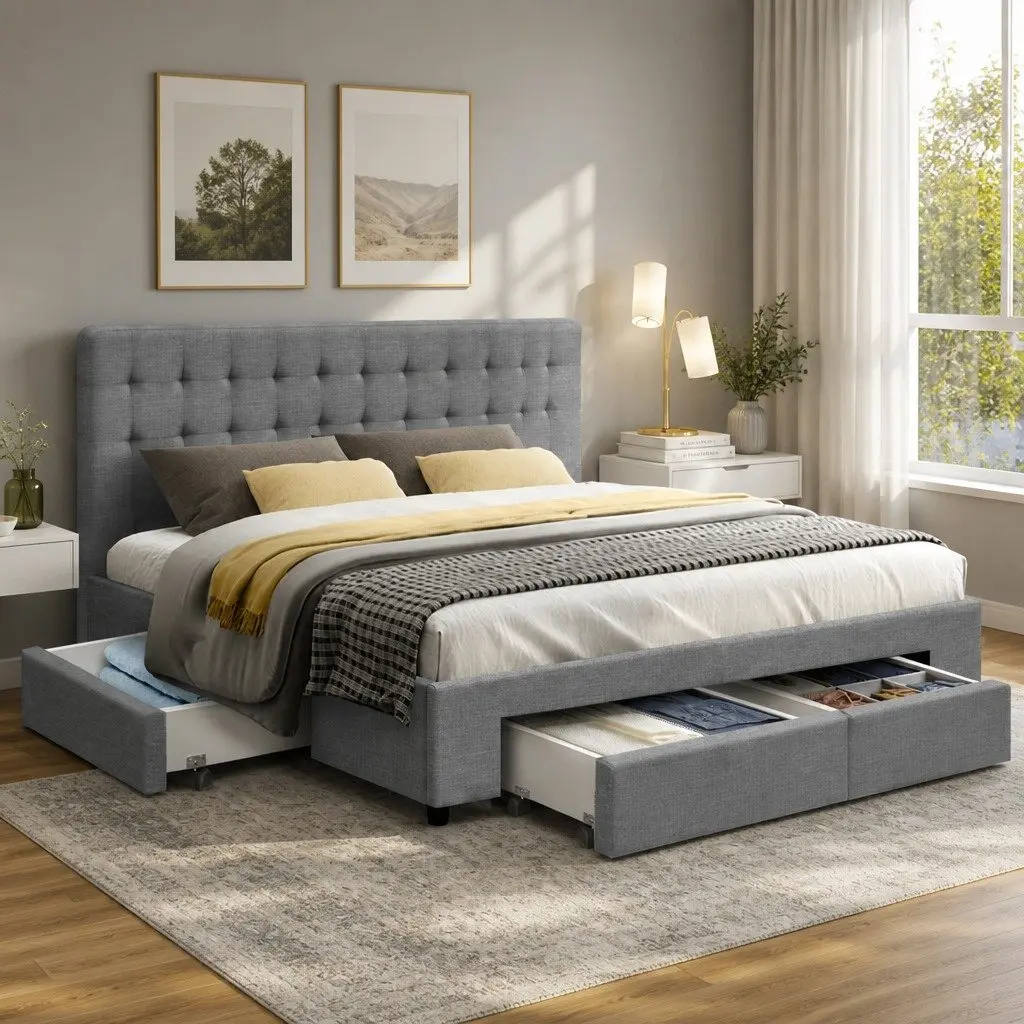 King Size Bed Frame with 4 Drawers