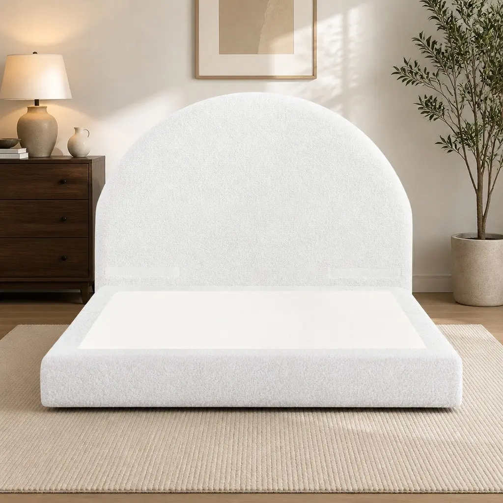 Double Bed Frame Boucle Fabric Vacuum Compressed No-Assembly Removable Washable