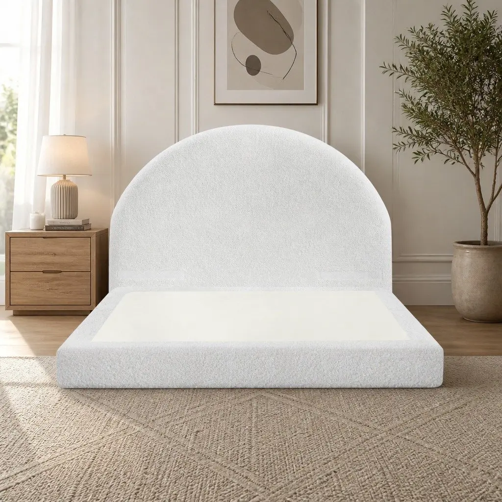 Queen Bed Frame for Bedroom Soft Boucle Fabric No Assembly Removable Washable 1705W x 2117L x 250H cm