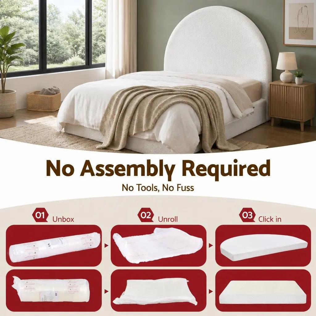 Queen Bed Frame for Bedroom Soft Boucle Fabric No Assembly Removable Washable 1705W x 2117L x 250H cm