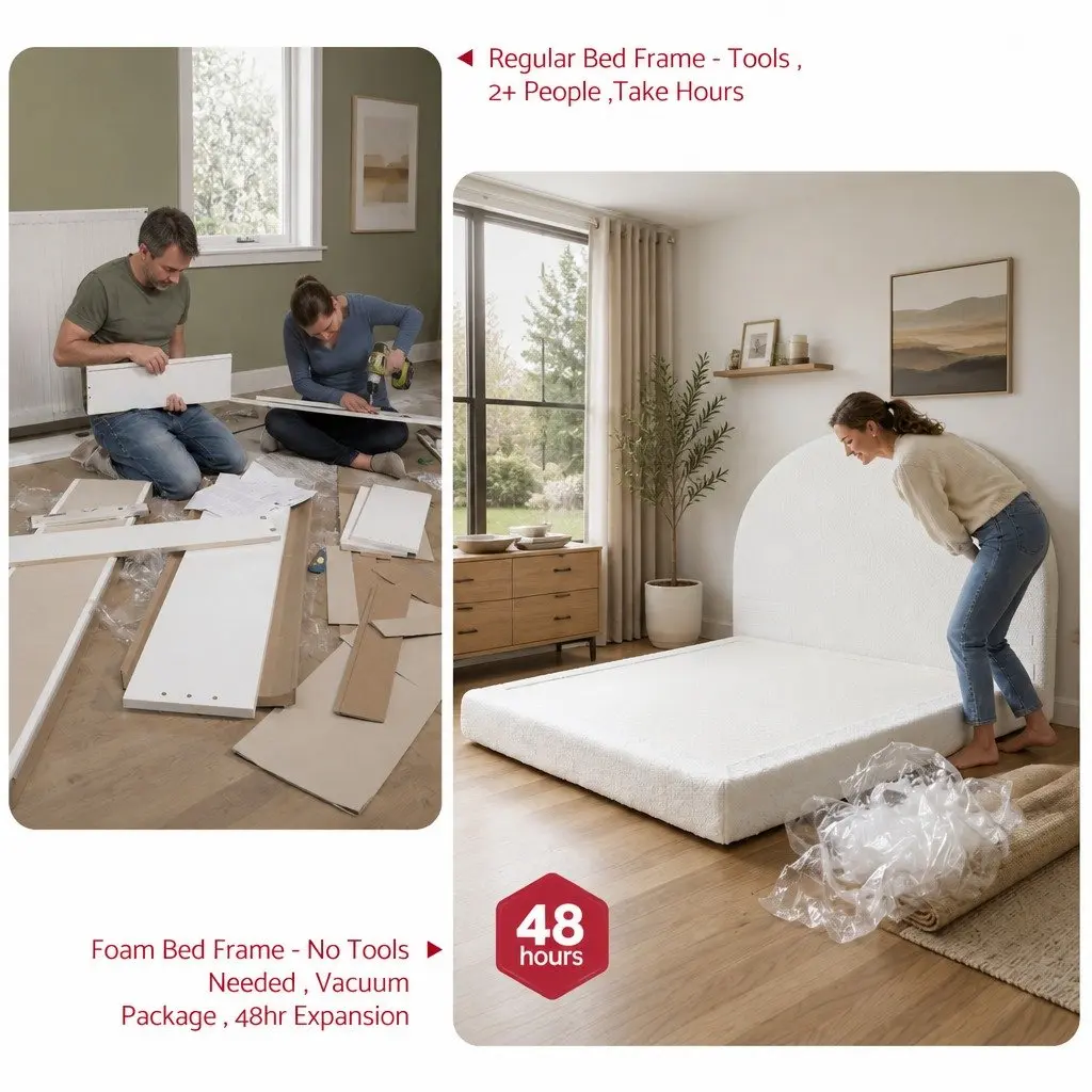Queen Bed Frame for Bedroom Soft Boucle Fabric No Assembly Removable Washable 1705W x 2117L x 250H cm